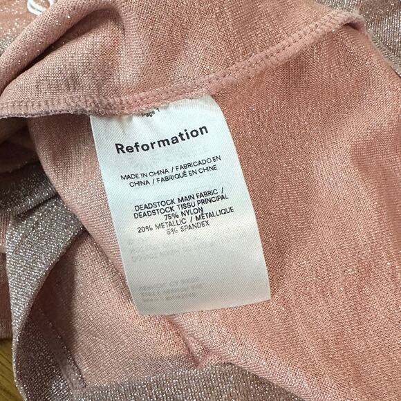 REFORMATION Disco Midi Dress V-Neck Metallic Maxi Rose Sparkle Pink Slip Dress - Picture 10 of 12